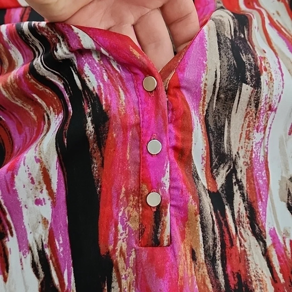 ⭐️3/ $30⭐️ Brody Myles Multi Pink Black 3/4 Length Sleeves V Neck Top Size M - Picture 5 of 13